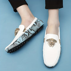 Men's Reptile Effect Loafer Shoes with Metallic Decor