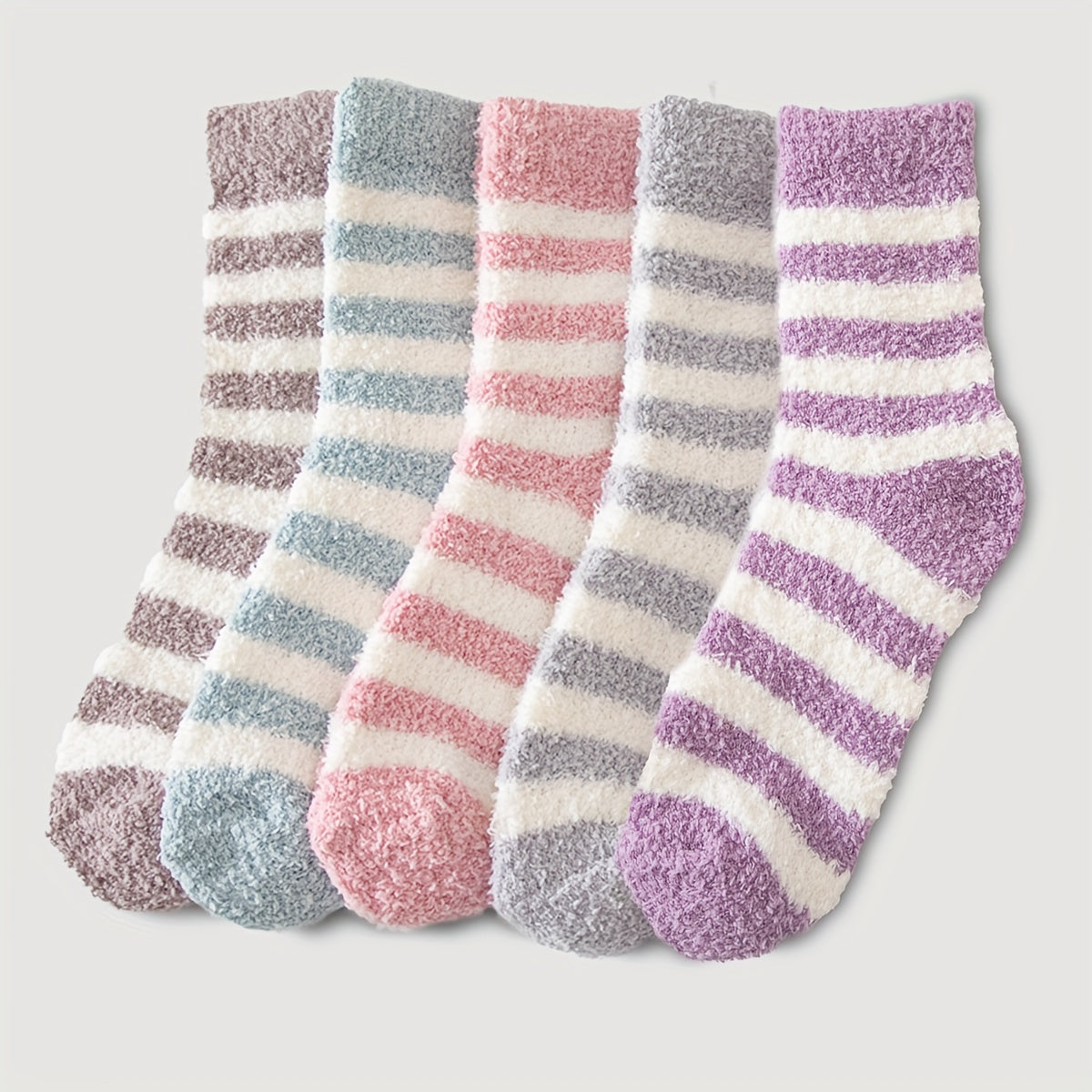 5 Pairs Striped Fuzzy Socks Comfy & Warm Women's Stockings
