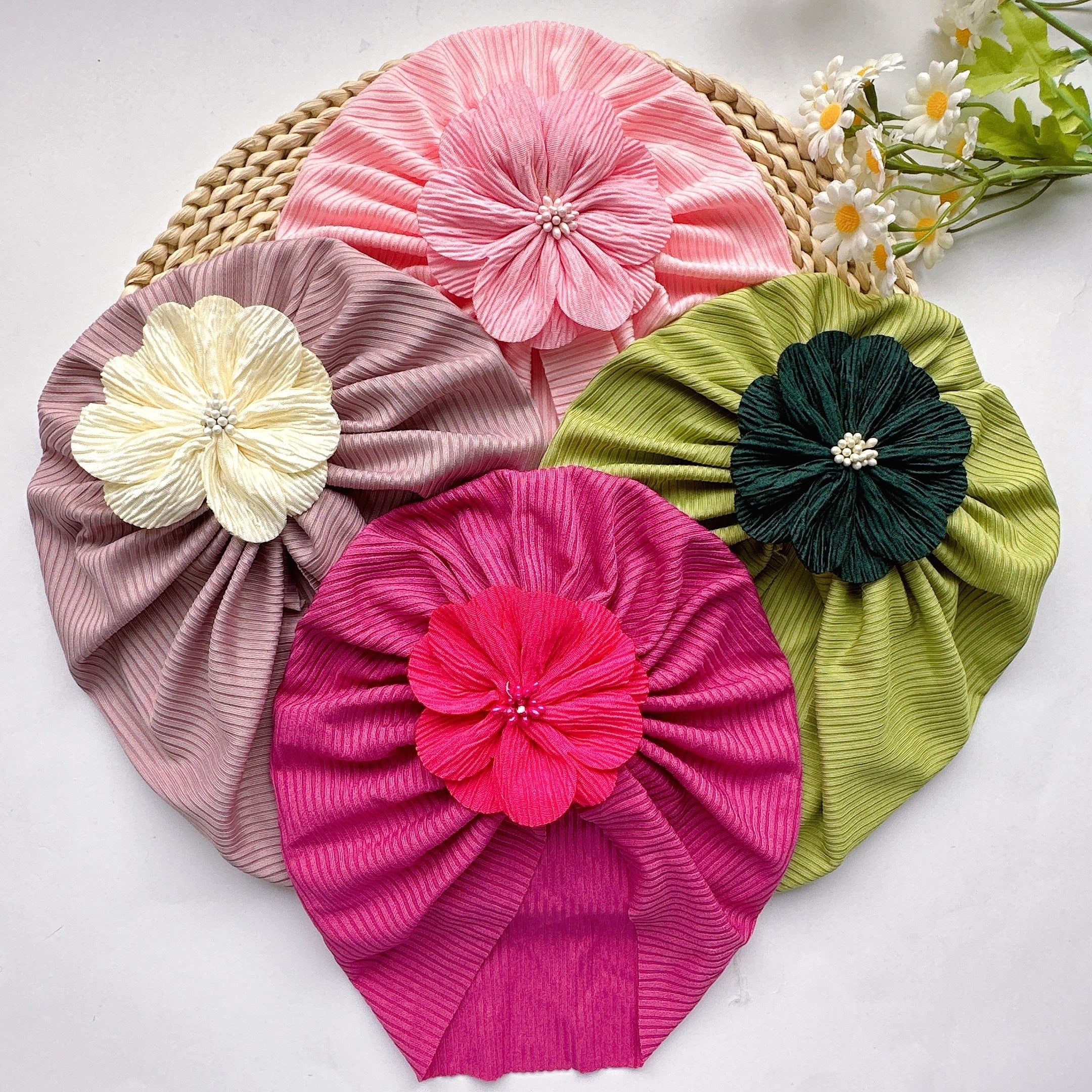 Soft Elastic Flower Baby Hat For Girl