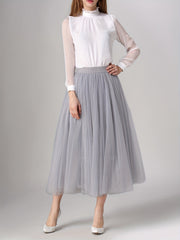 High Waist Mesh A-line Skirt Solid Casual