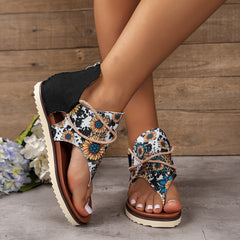 Women's Boho Thong Sandals Sunflower Cow Print Comfort Summer Beach