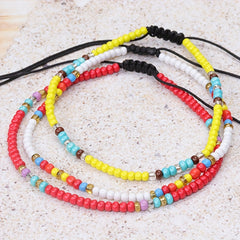 10pcs Colorful Rice Beads Anklet Set Boho Style Bracelet for Women