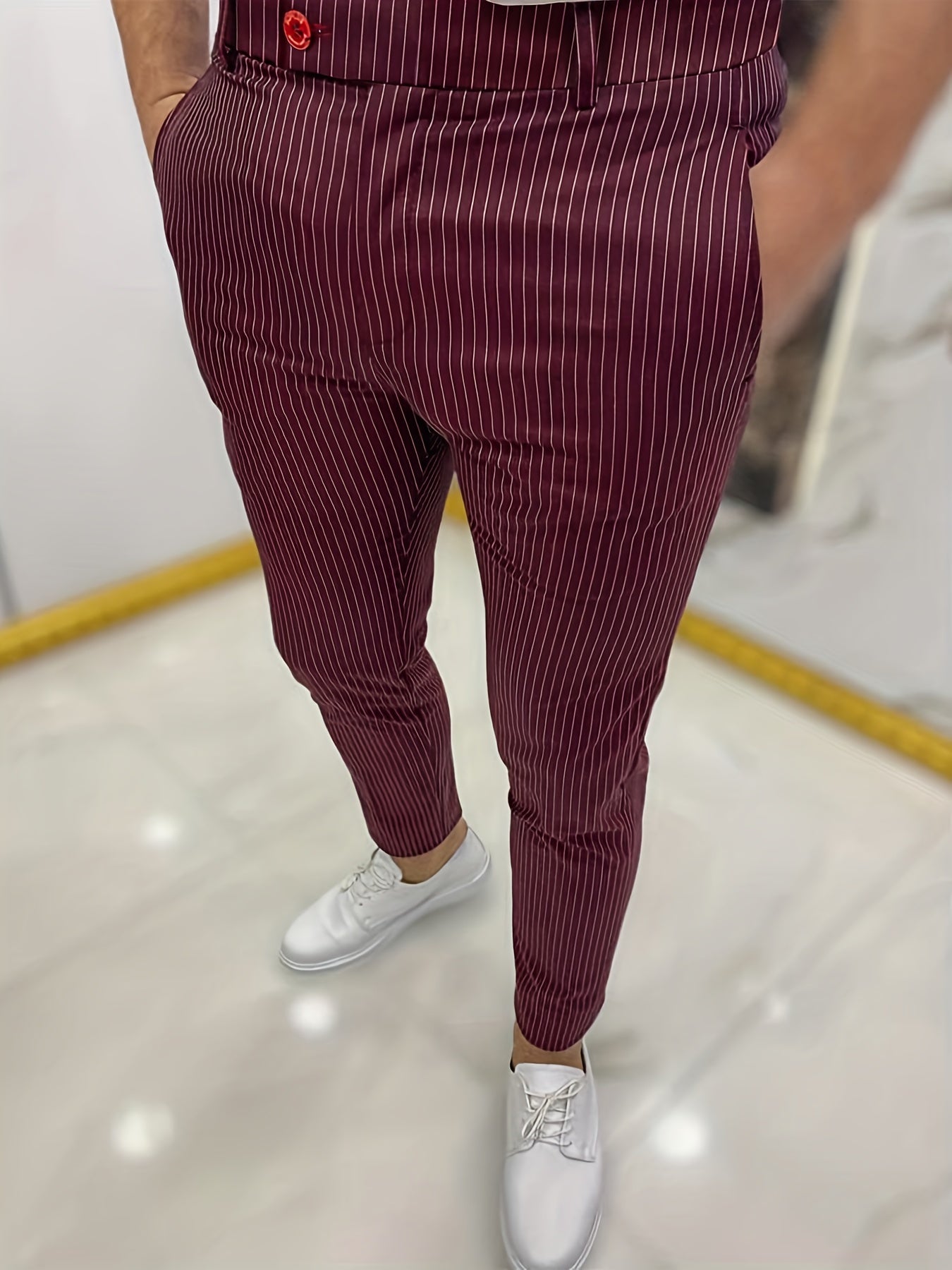 Men's Striped Slim Fit Suit Pants