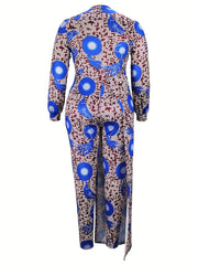 Geometric Print Long Sleeve Mock Neck Jumpsuit