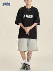 Men's Letter Print Cotton Sports T-shirt Round Neck Tee Shirt