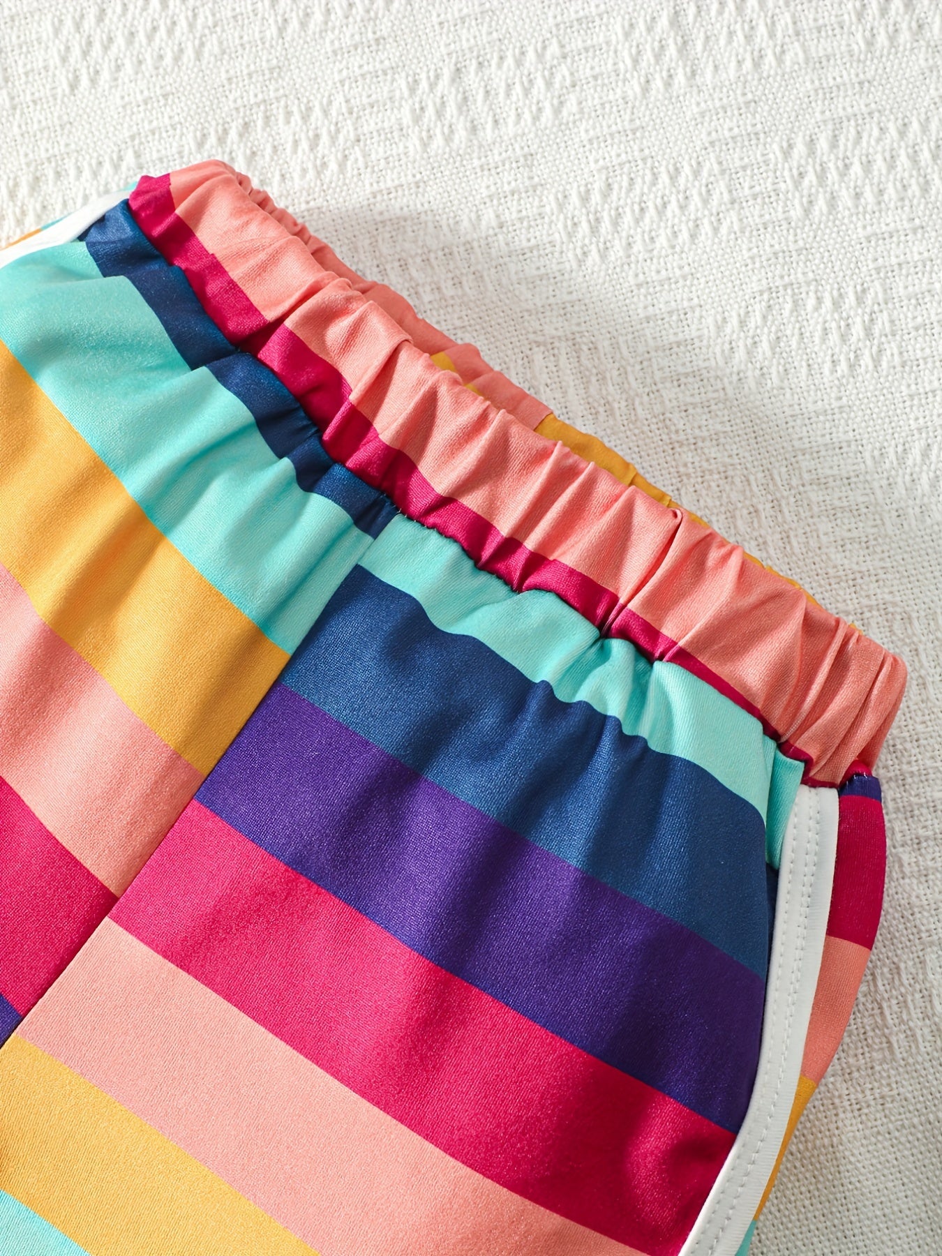 Girls' 3 Piece Shorts Rainbow Striped Casual Summer Sports Set