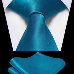 Men's Solid Silk Red Necktie Set For Wedding