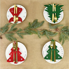 12pcs Felt Christmas Tableware Holder Xmas Tree Snowflake Fork Spoon Organizer