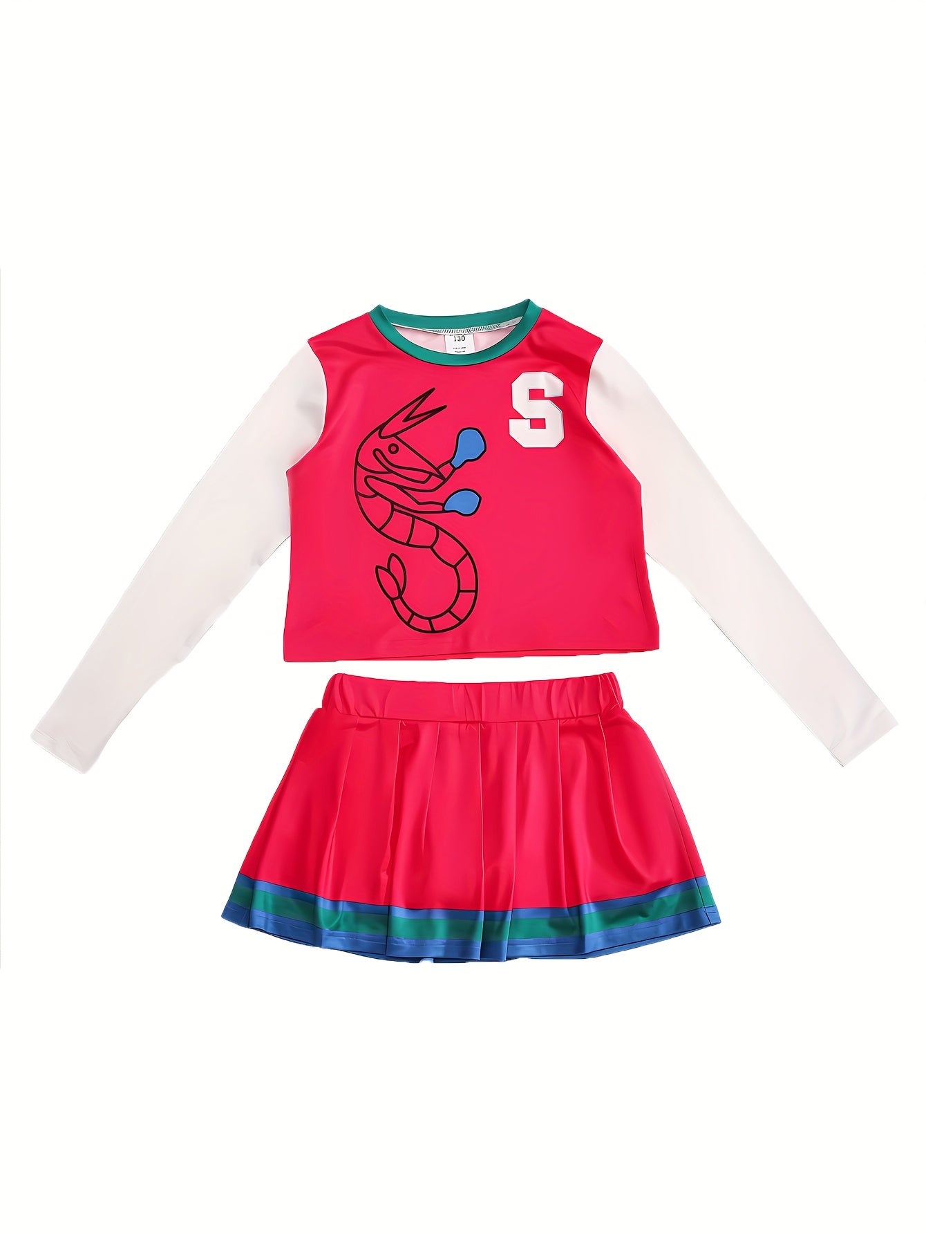 2pcs Girls Cheerleading Outfits Top Skirt Set Splicing Design