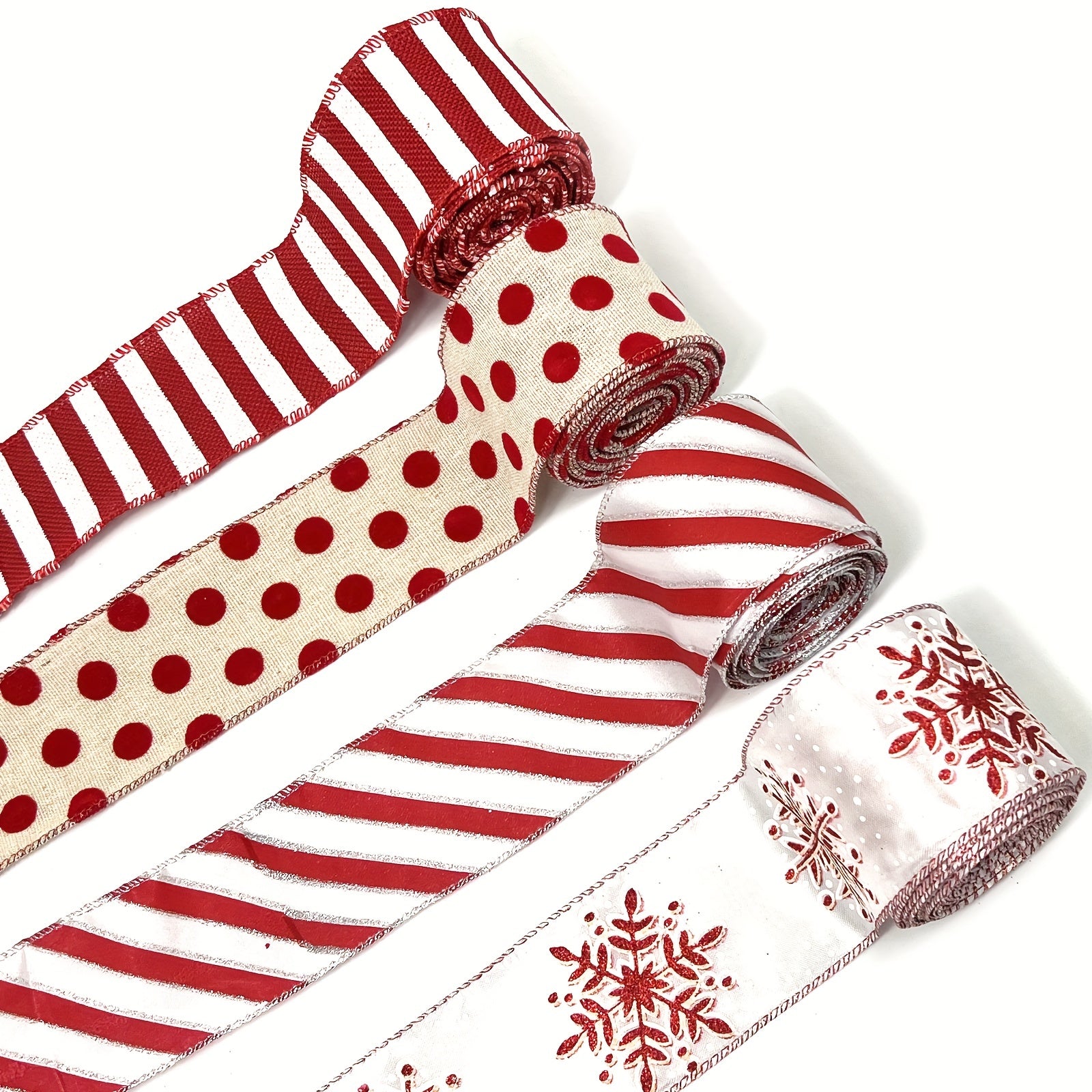 4.57m Christmas Wired Edge Ribbons Red/Stripes Ribbon Candy Cane DIY Craft