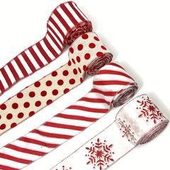 4.57m Christmas Wired Edge Ribbons Red/Stripes Ribbon Candy Cane DIY Craft