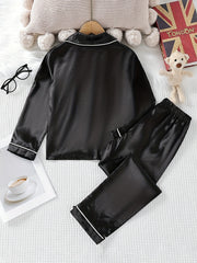 Boys 2pcs Pajamas Top & Pants Silver Solid Print Button Front PJ Set