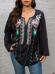 Floral Print Notched Neck Tunic Top