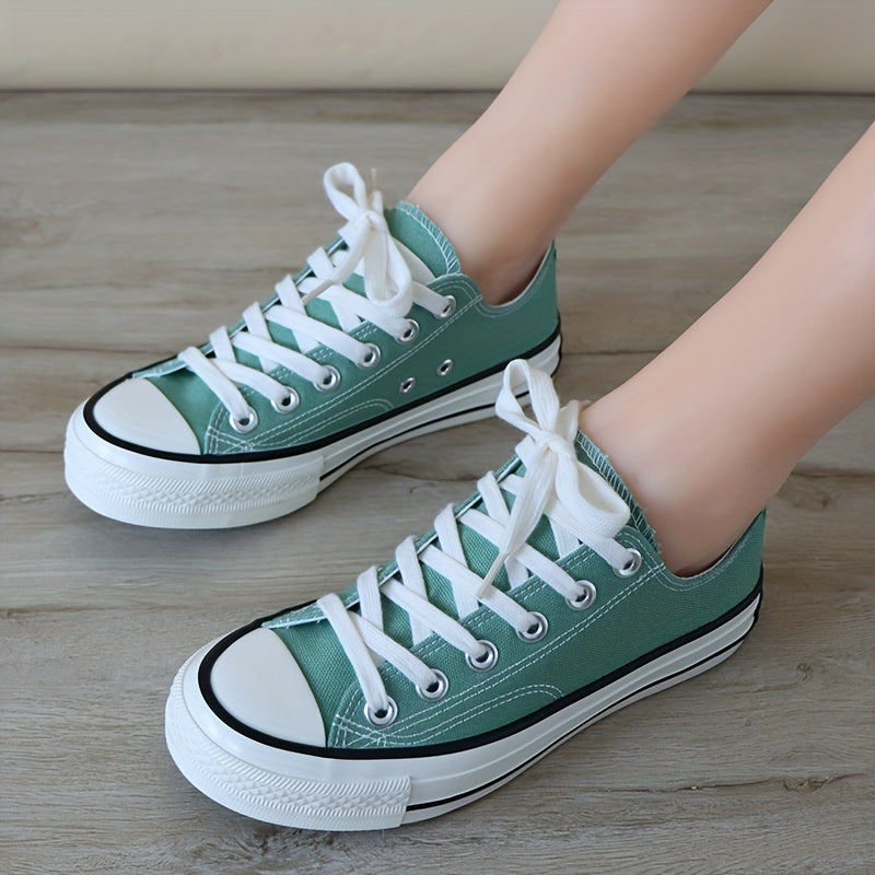 Women's Canvas Lace Up Flat Shoes Low Round Toe Casual Outdoor Sporty Shoes