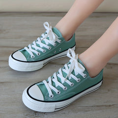 Women's Canvas Lace Up Flat Shoes Low Round Toe Casual Outdoor Sporty Shoes
