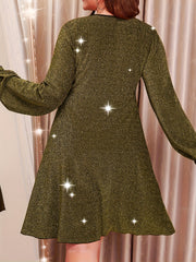 Party Dress Women's Plus Shinny Lantern Sleeve Surplice Neck Dress