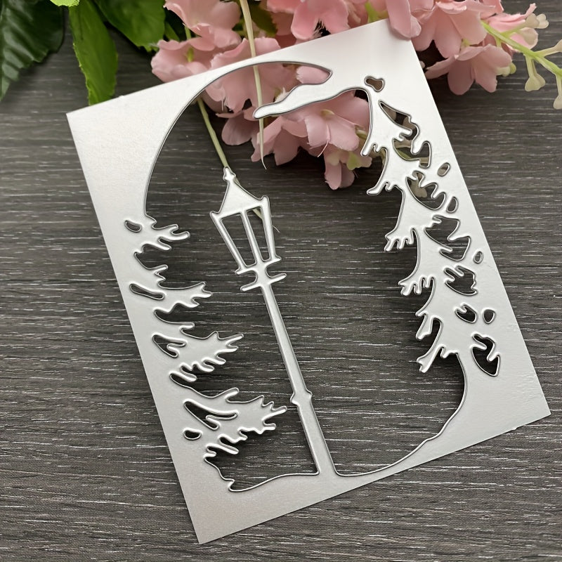 1pc DIY Christmas Tree Cutting Dies Street Lamp Background Carbon Steel Die