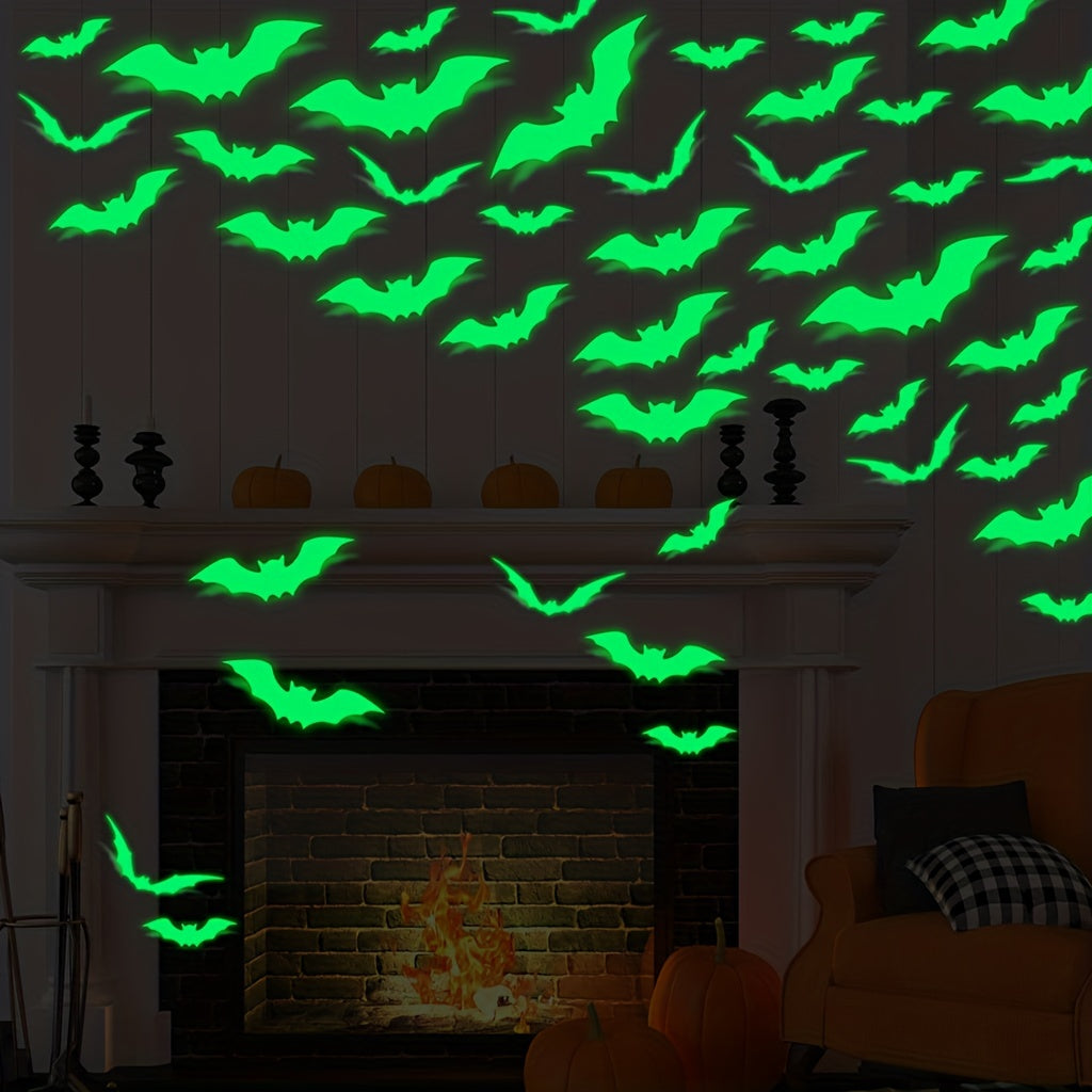 16pcs 3D Glow Dark Bat Halloween Decor Stickers Window Decals