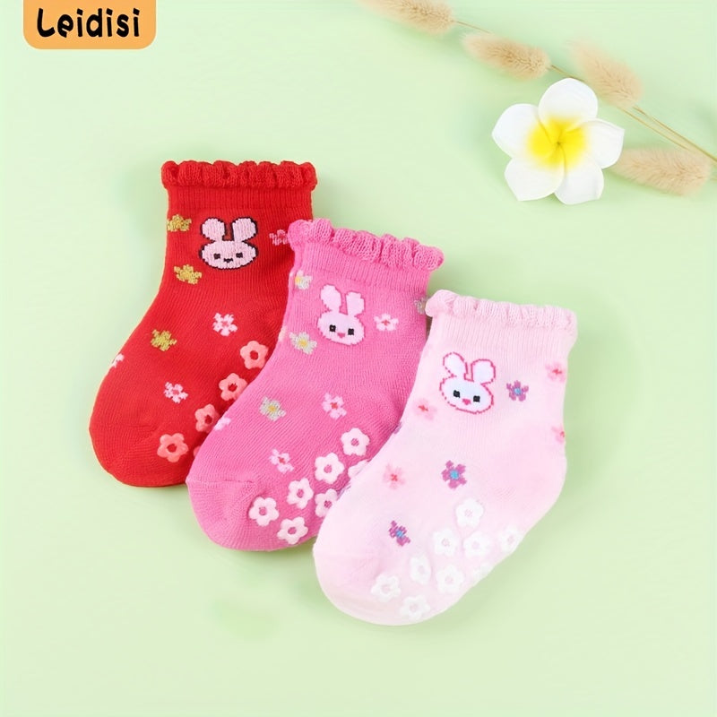 3 Pairs Baby Girls Rabbit Pattern Anti-Skid Socks 0-2 Years