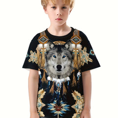 Wolf 3D Print Boy's Tee Short Sleeve Crew Neck Comfy T-shirt Kids Summer Sports