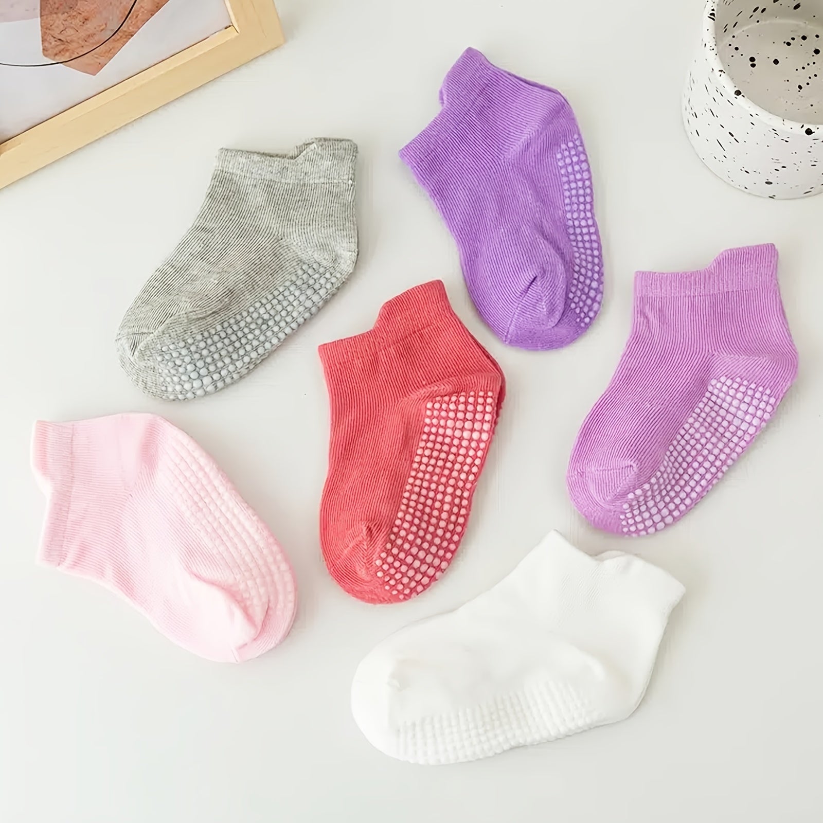6 Pairs Baby Non Slip Floor Socks Solid Cotton Ankle Socks for Toddlers