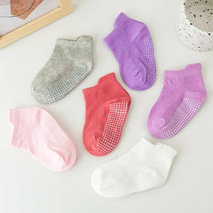 6 Pairs Baby Non Slip Floor Socks Solid Cotton Ankle Socks for Toddlers