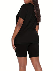 V Neck Tee & Biker Shorts Set Workout Outfit Women's Clothing