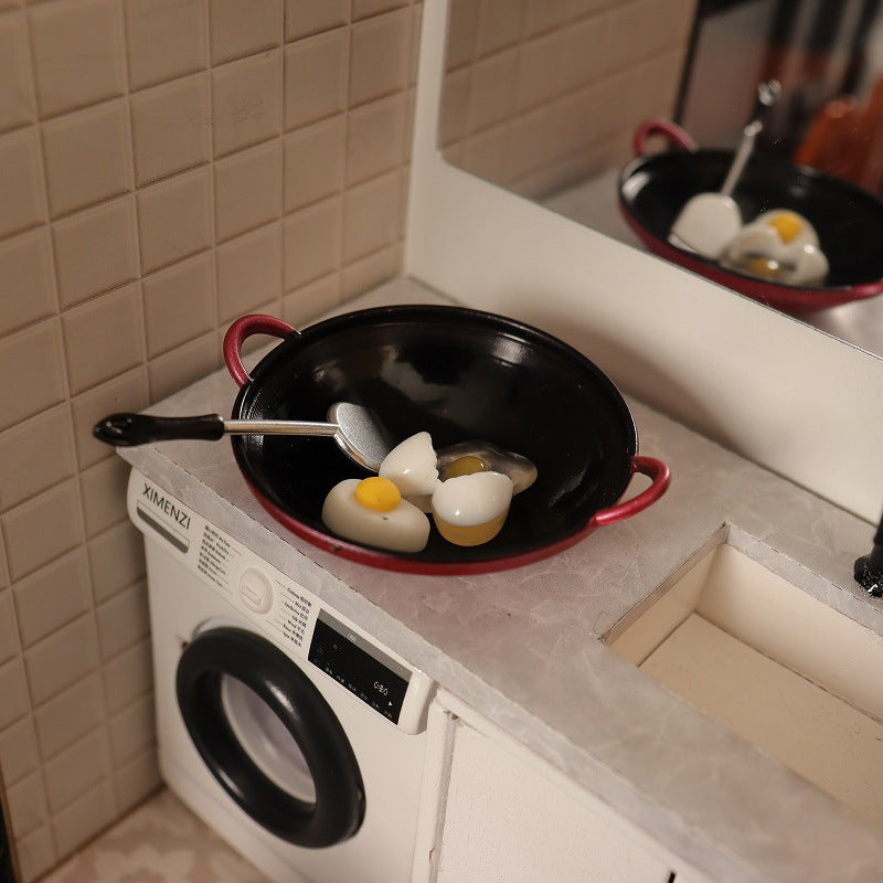 Dollhouse Cooking Set Tiny Frying Pan & Fried Eggs 4pcs