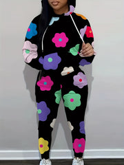 Women's Plus Floral Print Hoodie & Joggers 2 Piece Set