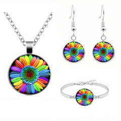 Sunflower Pattern Pendant Necklace Bracelet Earrings Set