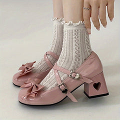 Women's Round Toe Patent Leather Mary Janes Chunky Heel Buckle Shoes