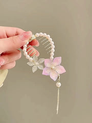 Girl's Flower Tassel Pearl Ponytail Buckle Hair Clip