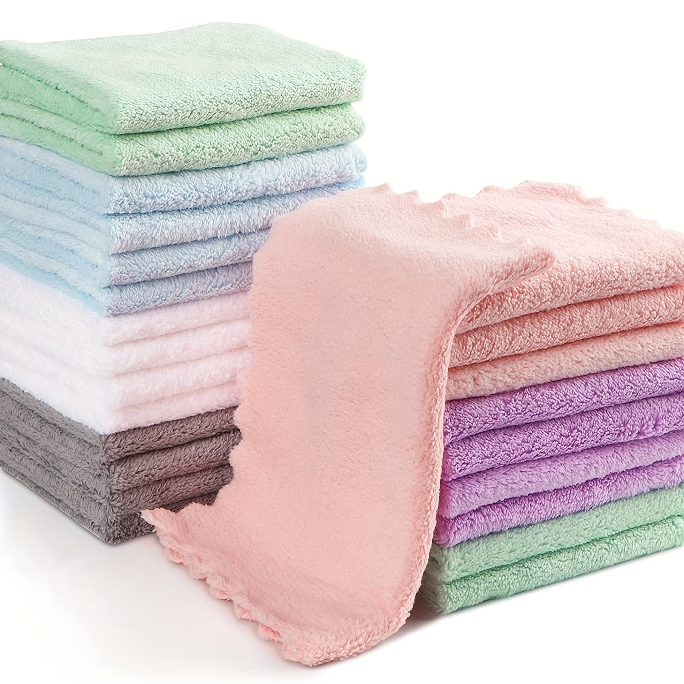 20pcs Microfiber Coral Fleece Washcloths 24.89x24.89 cm