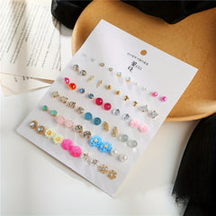 30Pairs Girls Stud Earrings Rhinestone & Faux Pearl Kids Accessories