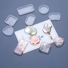 6pcs Silicone Resin Pendant Molds Heart Round Oval Square Rectangular Mold