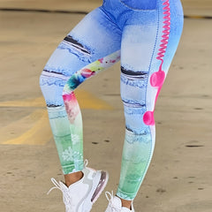 Casual Leggings Women's Plus Denim & Print Stretchy Skinny Leggings