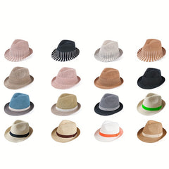 Stylish Women Fedora Cap Breathable Jazz Trilby Hat Beach Sun Hat