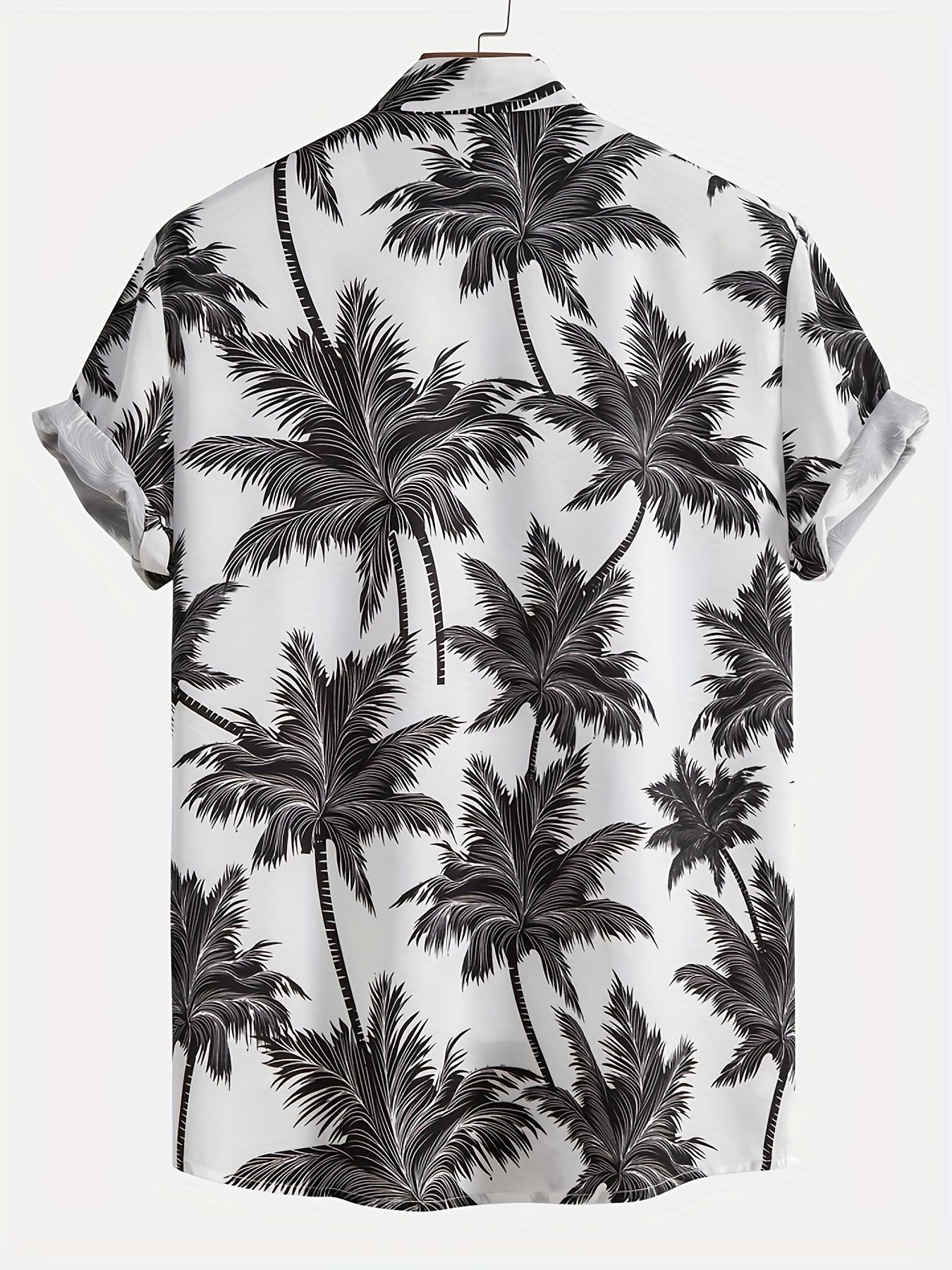 Men's Coconut Tree Print Hawaiian Shirt Summer Casual Button Up Shirt