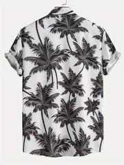 Men's Coconut Tree Print Hawaiian Shirt Summer Casual Button Up Shirt