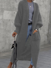 Solid Lantern Sleeve Open Cardigan