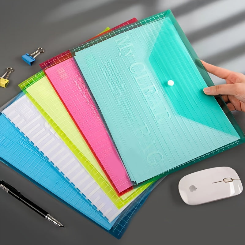 10pcs A4 Transparent Plastic Envelope Document Bag with Snap Buttons