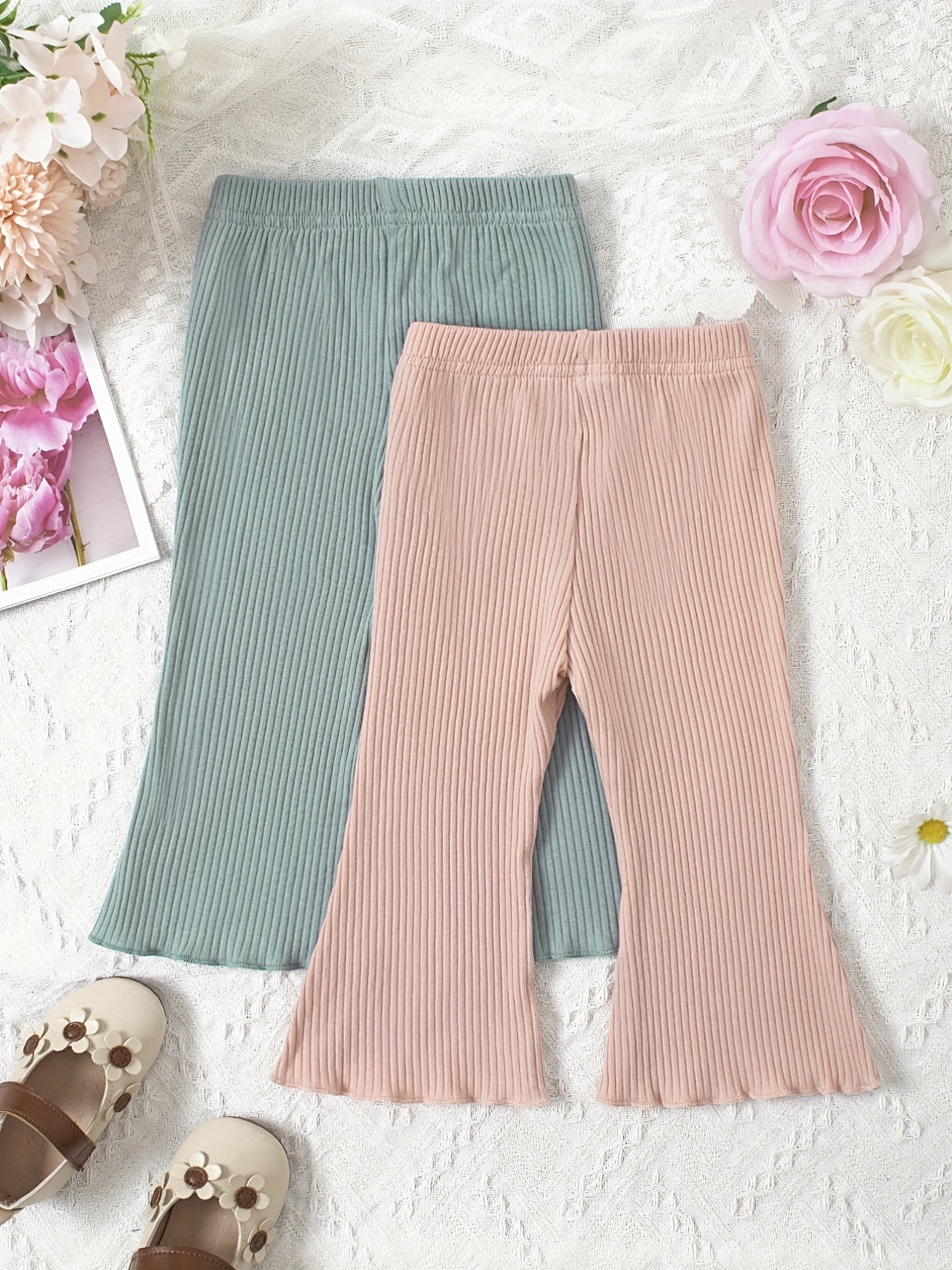 Baby Flared Pants Girls Ruffle Trim Trousers 2pcs Set