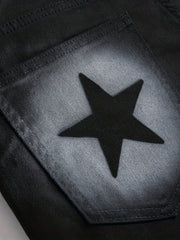 Y2k Star Pattern Spray Painted Slim Fit Jeans Men's Casual Street Style