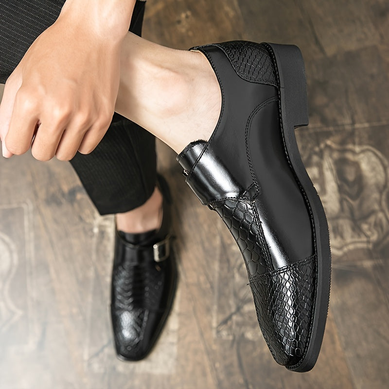 Men's Crocodile Print Monk Strap Square Toe Dress Shoes