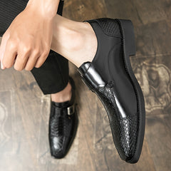 Men's Crocodile Print Monk Strap Square Toe Dress Shoes