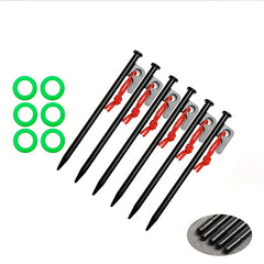 6pcs Upgraded Ground Nails Tent Pegs With Luminous Rings Steel Stakes
