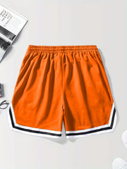 Cartoon Lighthouse Pattern Active Shorts With Pockets Men's Casual Stretch Waist