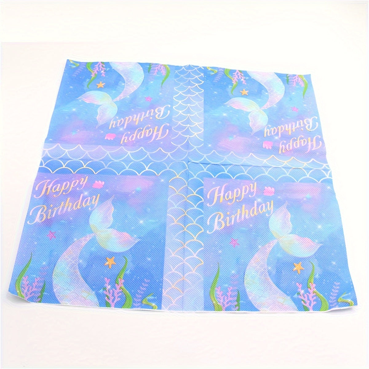 Mermaid Party Tableware Set for 20 Guests - Dinner Plates, Napkins, Tablecloth