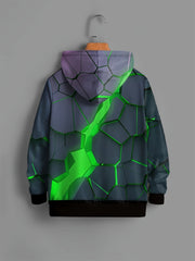 Green Crack Pattern Hoodie For Kids Pullover Causal Long Sleeve Top