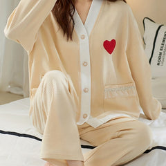 Heart Print Lounge Set Long Sleeve Top & Pants